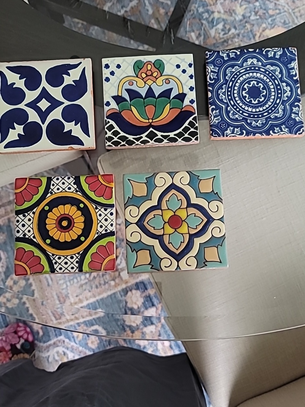 Hand-Painted Spanish Rustic Decorative Ceramic Tile Coasters
